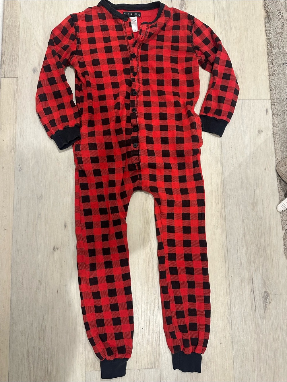 Red and Black Buffalo Plaid Women’s One-Piece Pajama Open Back